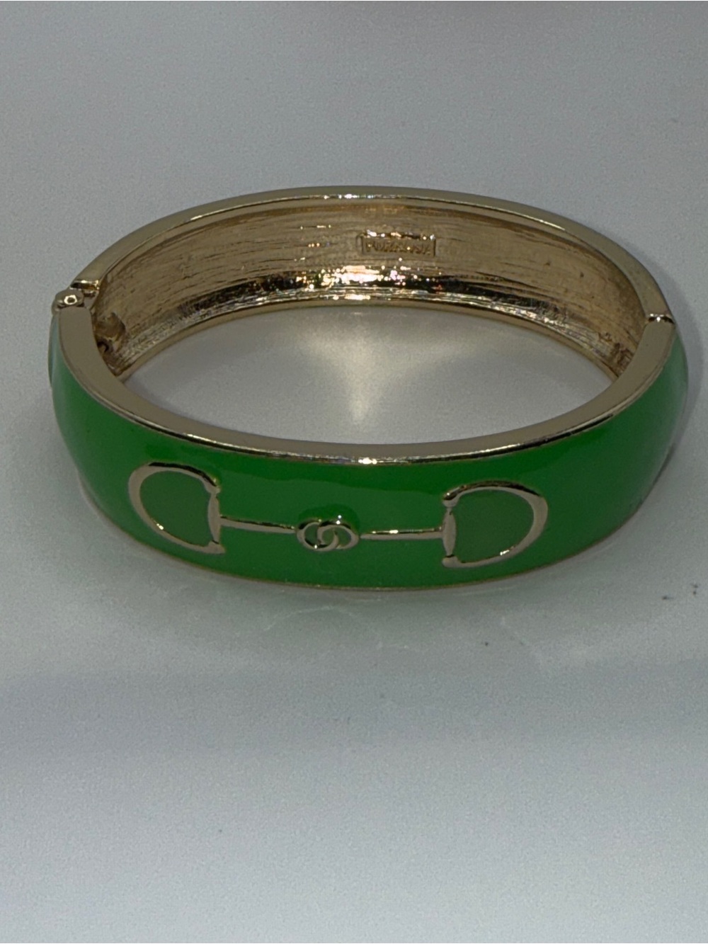 Green Enamel Horsebit Bangle Bracelet by Fornash